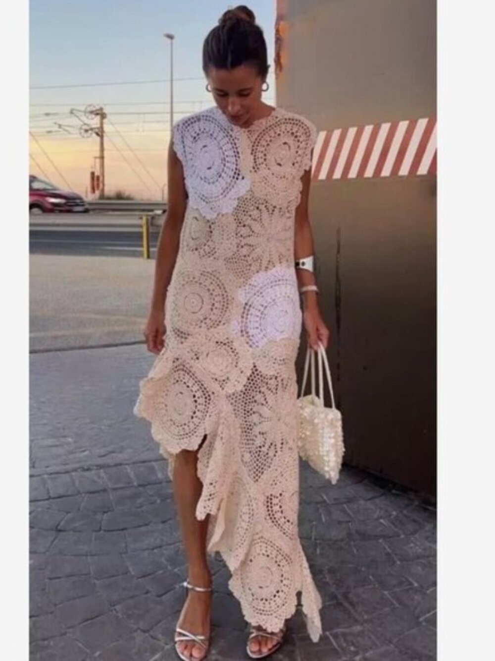 ZARA Crochet Knit Midi Dress Limited Edition Size S Cream/Beige - Picture 2 of 6